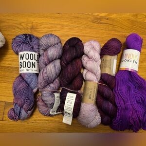 Lot of 6 purple skeins fingering weight.  Please see pics for details.
